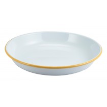 Berties Enamel Rice or Pasta Plate White with Yellow Rim 24cm Diameter