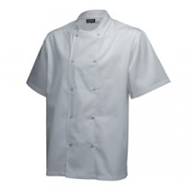 Genware Basic Stud Chef Jacket Short Sleeve White XL 48"-50"